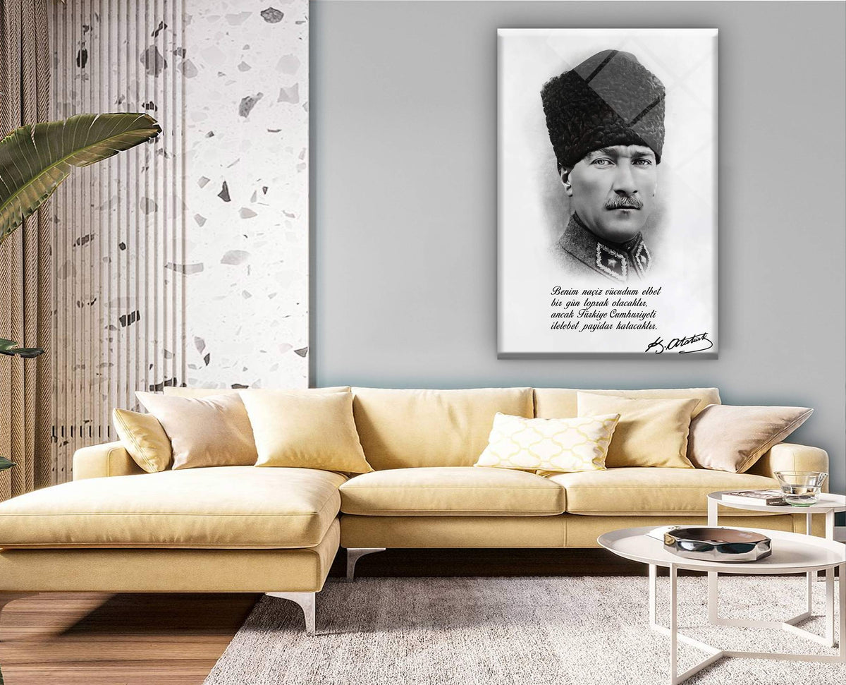 Atatürk "Türkiye Cumhuriyeti İlelebet Payidar Kalacaktır" Sözlü Cam Tablo