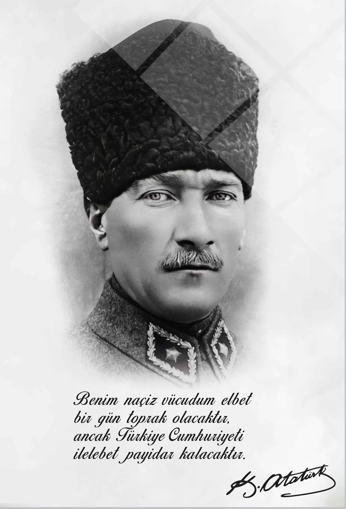 Atatürk "Türkiye Cumhuriyeti İlelebet Payidar Kalacaktır" Sözlü Cam Tablo