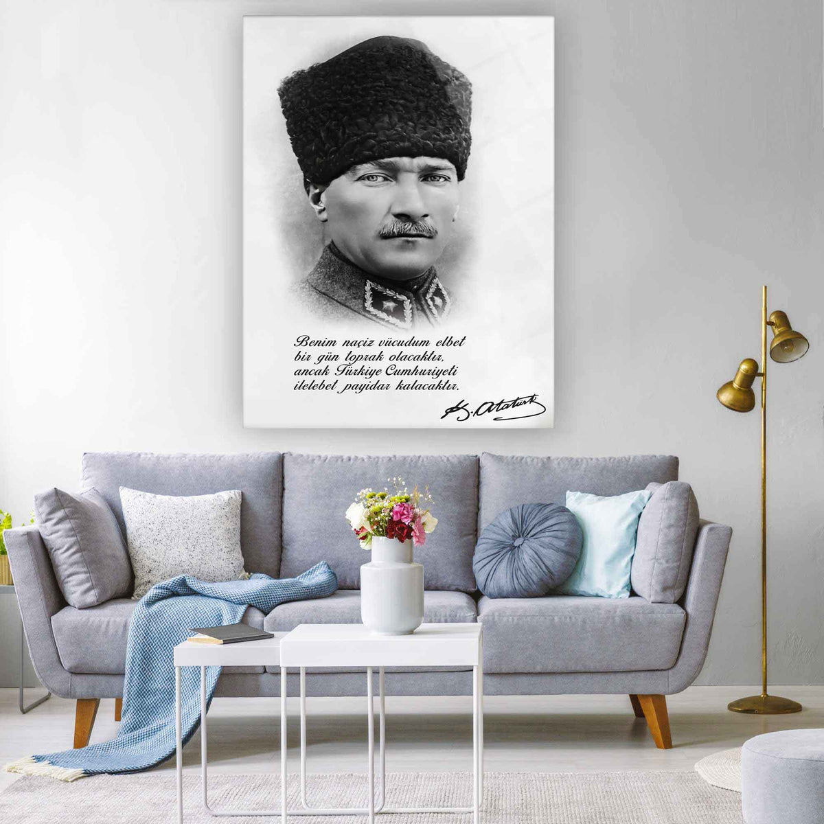 Atatürk "Türkiye Cumhuriyeti İlelebet Payidar Kalacaktır" Sözlü Cam Tablo