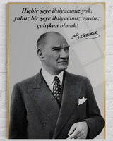 Atatürk "Çalışkan Olmak" Sözlü Cam Tablo – İlham Verici Duvar Dekoru
