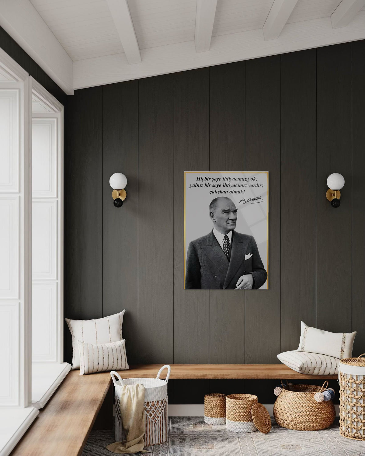 Atatürk "Çalışkan Olmak" Sözlü Cam Tablo – İlham Verici Duvar Dekoru