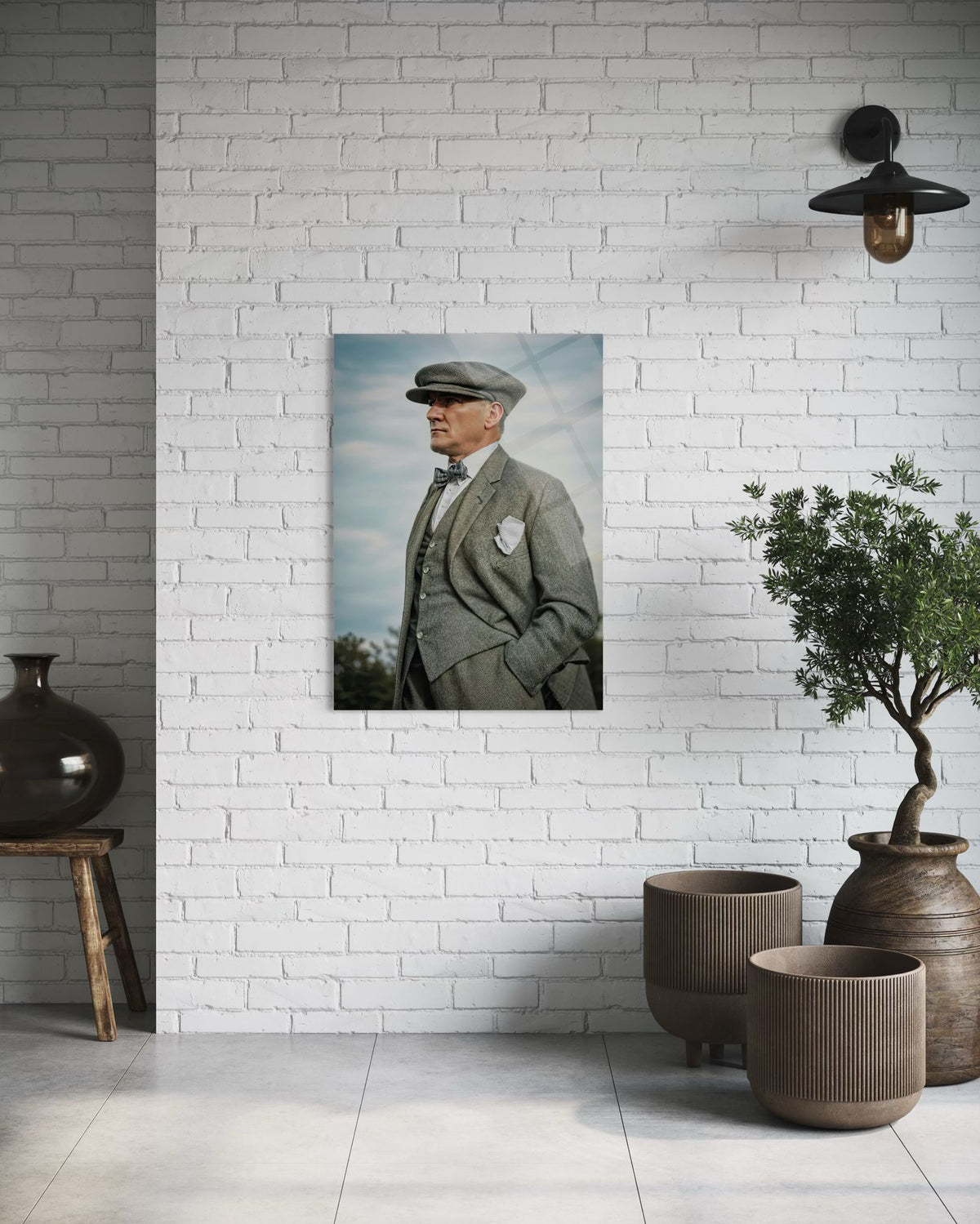 Atatürk Kasketli Şık Profil Cam Tablo – Modern Rustik Duvar Dekoru