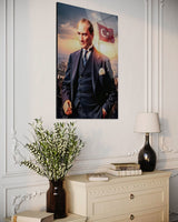 Atatürk Türk Bayraklı Şehir Manzaralı Cam Tablo – Modern Duvar Dekoru