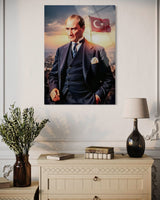 Atatürk Türk Bayraklı Şehir Manzaralı Cam Tablo – Modern Duvar Dekoru
