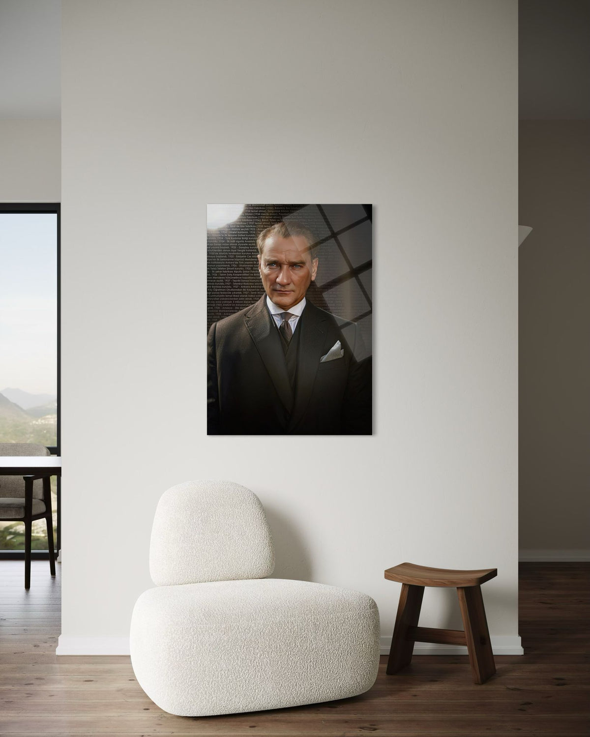 Atatürk Tarihi Olaylar Dokulu Portre Cam Tablo – Anlamlı Duvar Dekoru