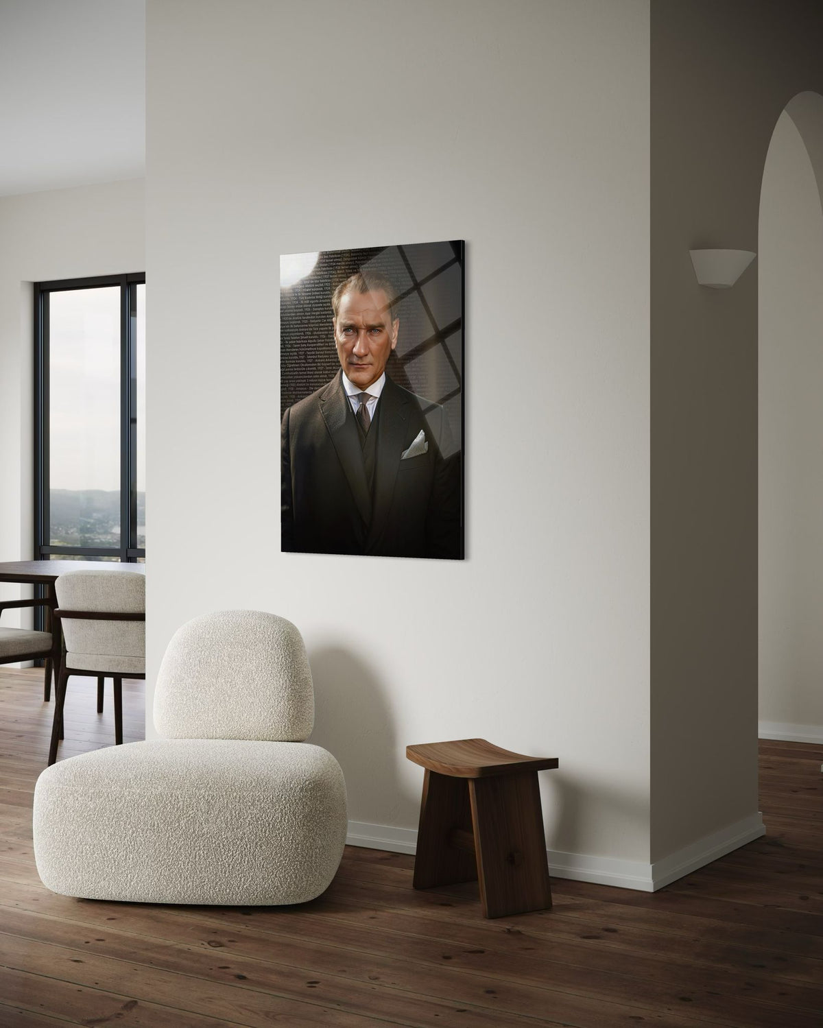 Atatürk Tarihi Olaylar Dokulu Portre Cam Tablo – Anlamlı Duvar Dekoru