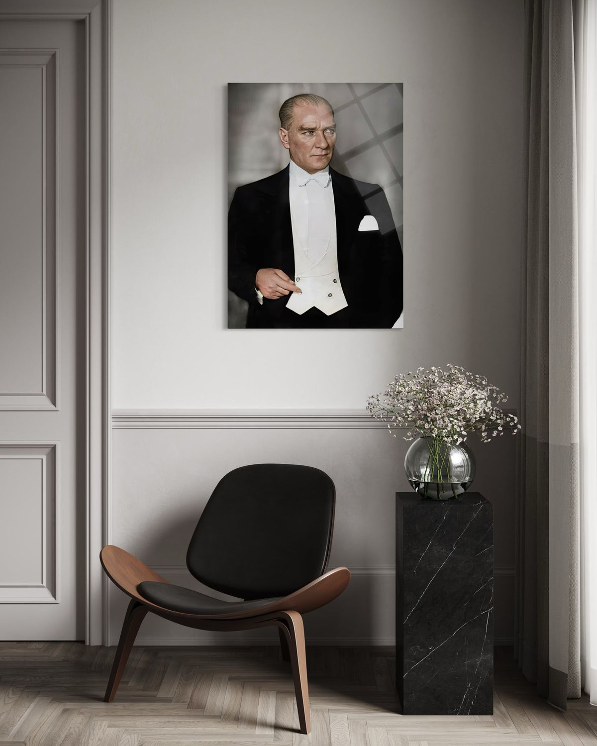 Atatürk Frak Giymiş Resmi Portre Cam Tablo – Şık Duvar Dekoru