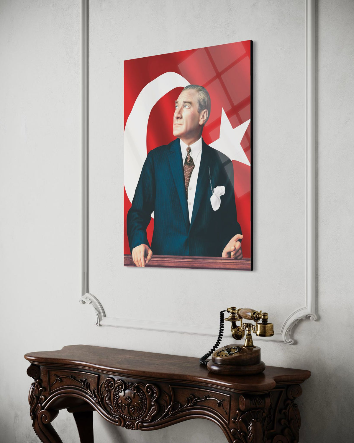 Atatürk Kırmızı Türk Bayraklı Cam Tablo – Vatansever Duvar Dekoru