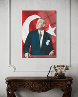 Atatürk Kırmızı Türk Bayraklı Cam Tablo – Vatansever Duvar Dekoru