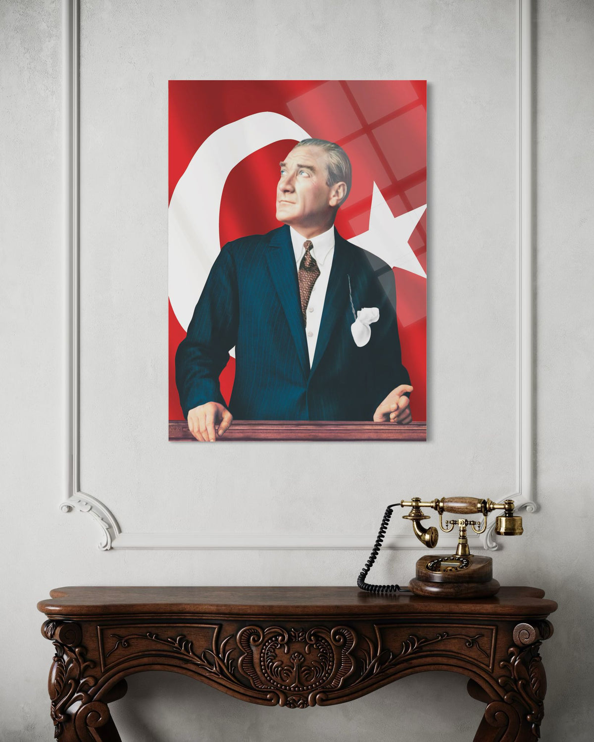 Atatürk Kırmızı Türk Bayraklı Cam Tablo – Vatansever Duvar Dekoru