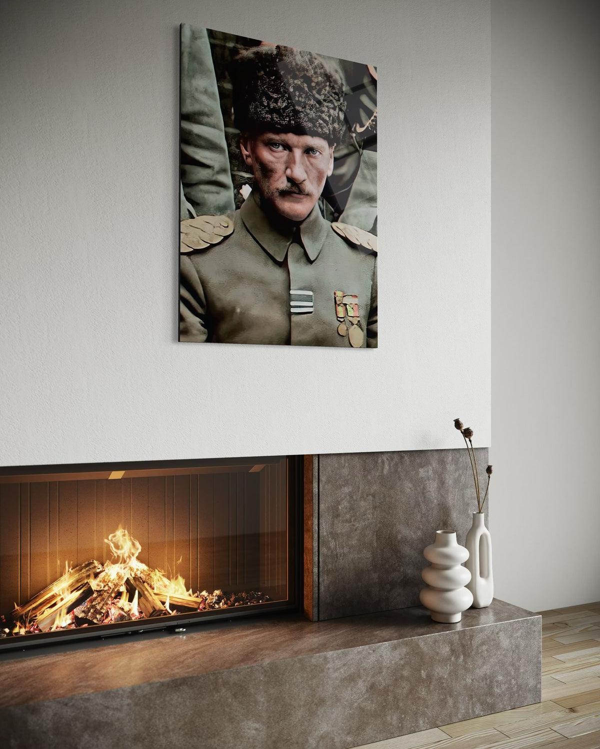 Atatürk Yakın Plan Madalyalı Portre Cam Tablo – Askeri Duvar Dekoru