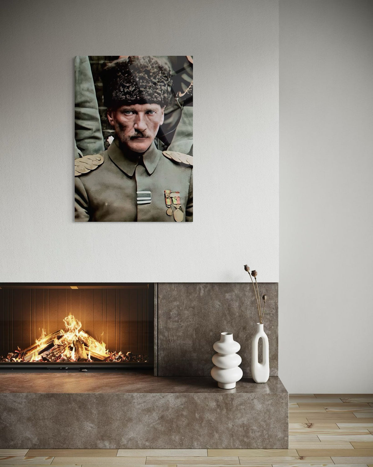 Atatürk Yakın Plan Madalyalı Portre Cam Tablo – Askeri Duvar Dekoru