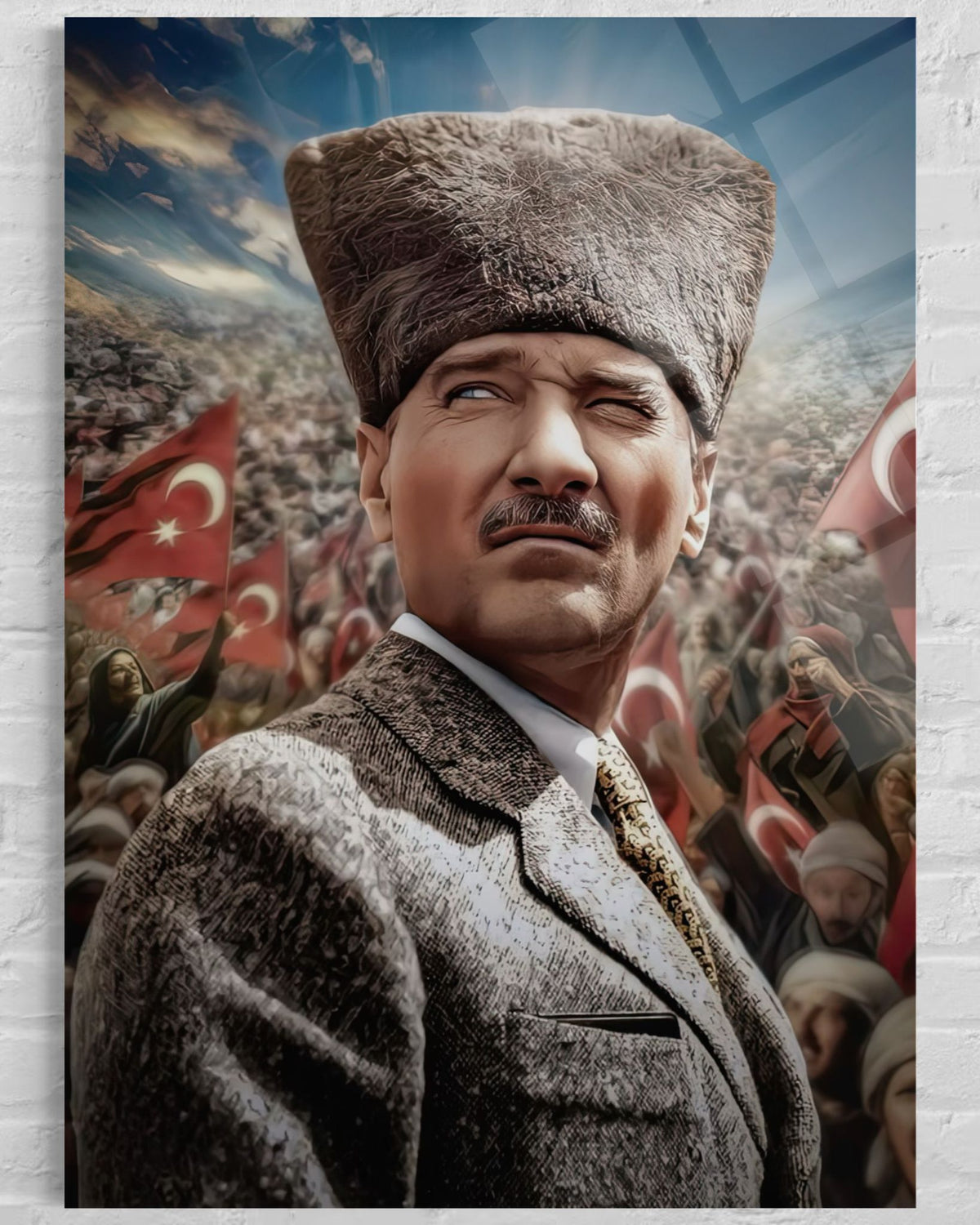 Atatürk Kalpaklı Portre Cam Tablo – İstiklal Savaşı Temalı Duvar Dekoru
