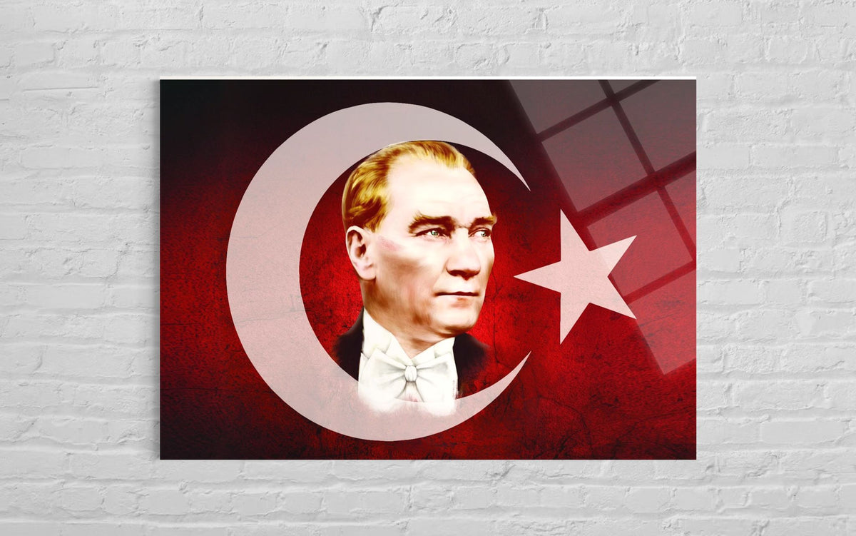 Atatürk Ay Yıldızlı Kırmızı Fon Profil Cam Tablo – Vatansever Duvar Dekoru
