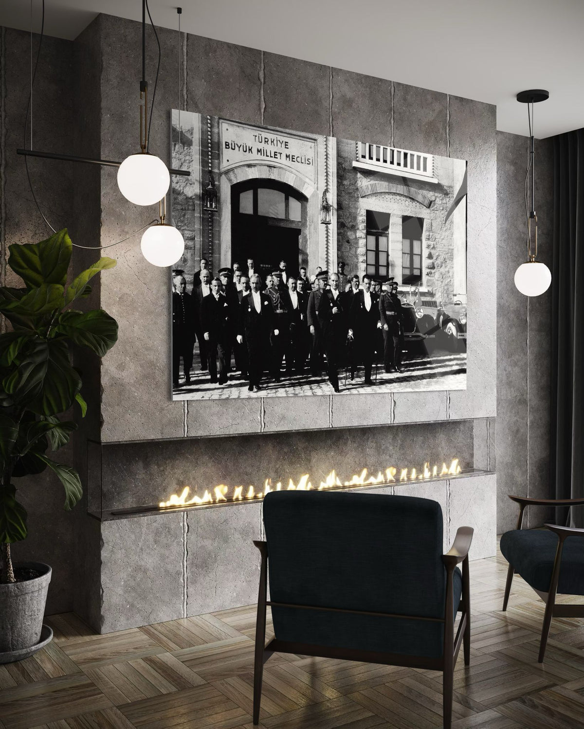 Atatürk Meclis Binası Önünde Tarihi Fotoğraf Cam Tablo – Belgesel Duvar Dekoru