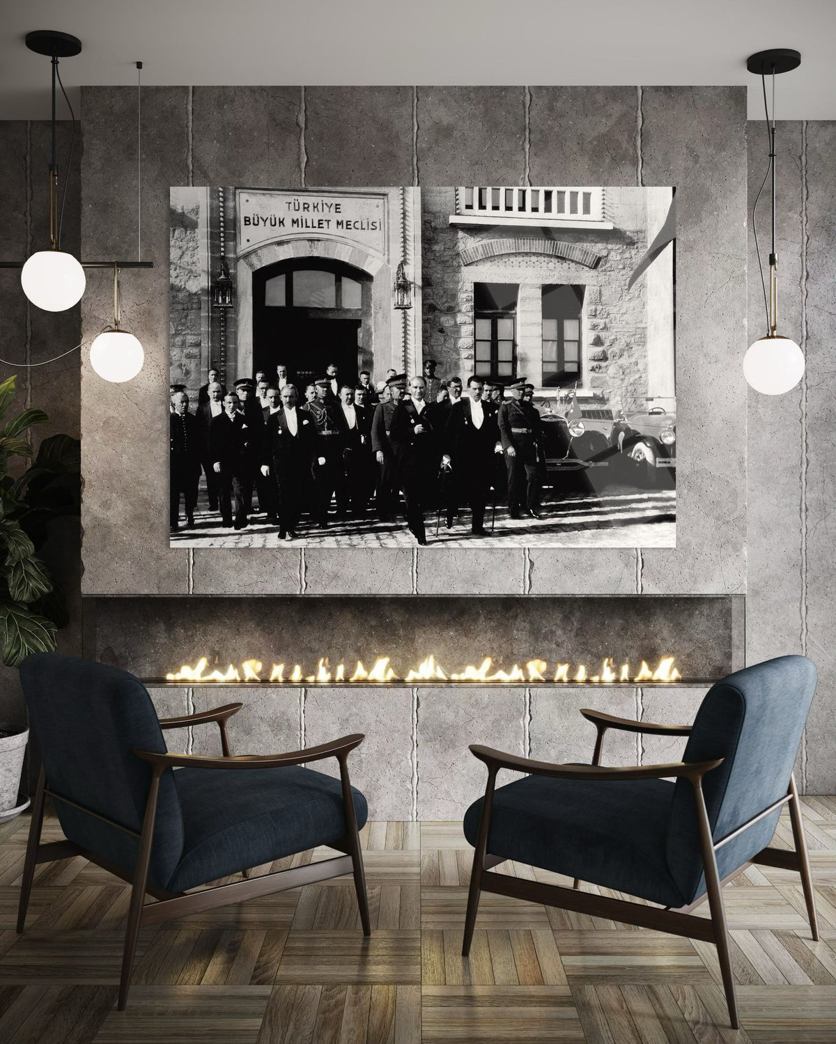 Atatürk Meclis Binası Önünde Tarihi Fotoğraf Cam Tablo – Belgesel Duvar Dekoru