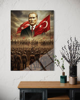 Atatürk Ordu ve Bayraklı Epik Kompozisyon Cam Tablo – Vatansever Duvar Dekoru