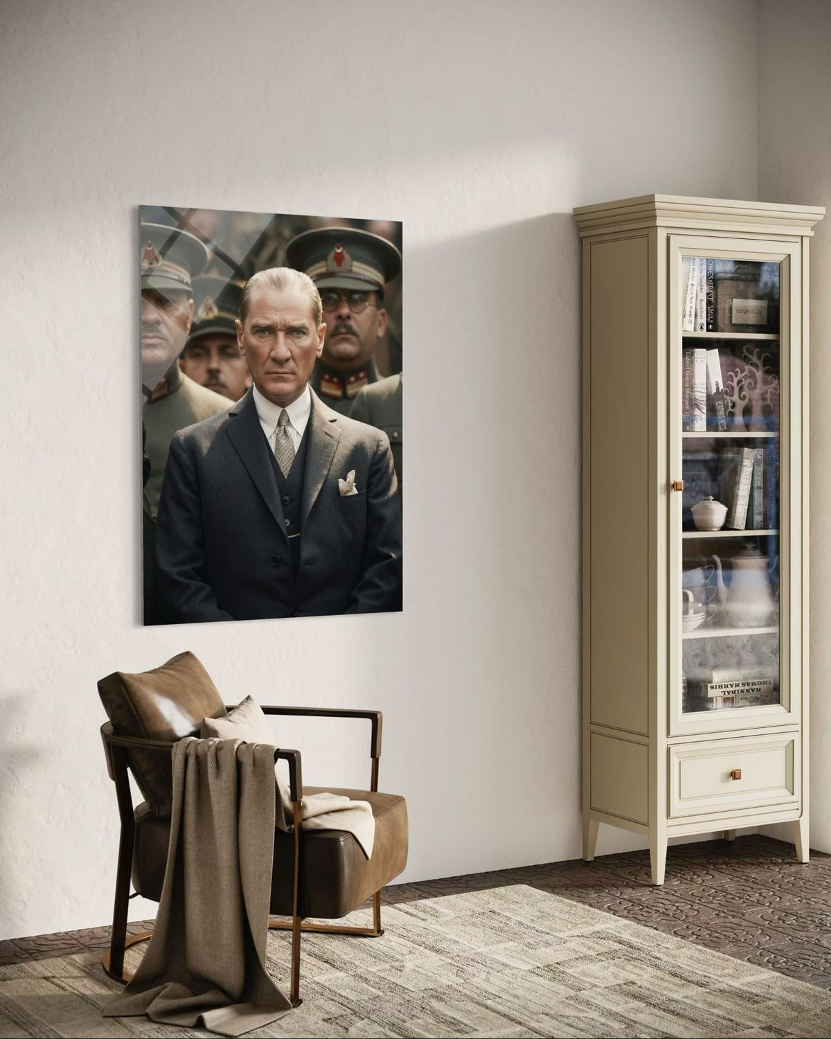 Atatürk Subaylarla Grup Portresi Cam Tablo – Devlet Adamlığı Duvar Dekoru