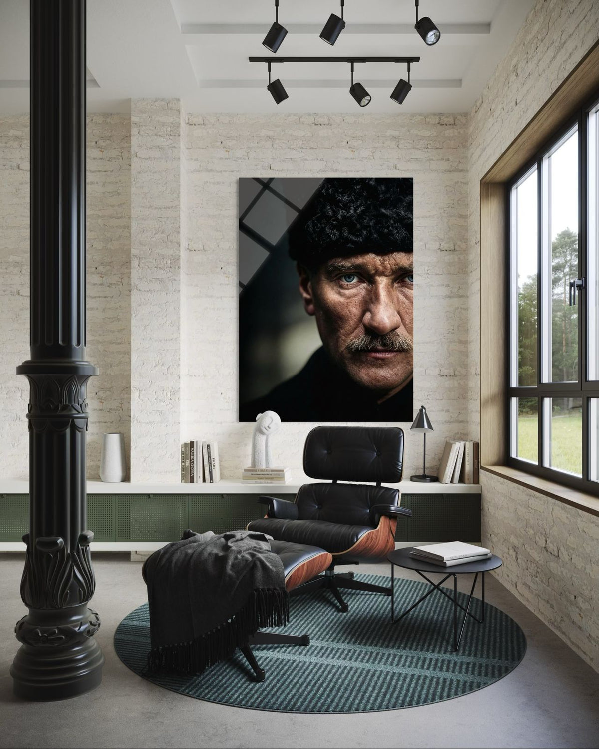 Atatürk Türk Bayrağı Fonlu Askeri Üniformalı Tam Boy Cam Tablo – Görkemli Duvar Dekoru