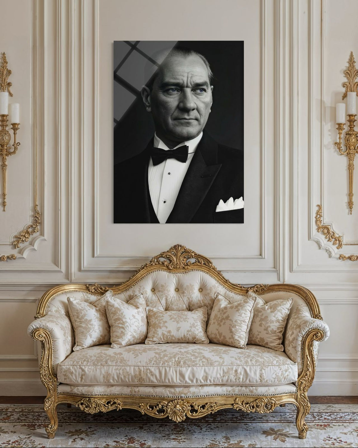 Atatürk Frak Papyonlu Zarif Portre Cam Tablo – Klasik Duvar Dekoru