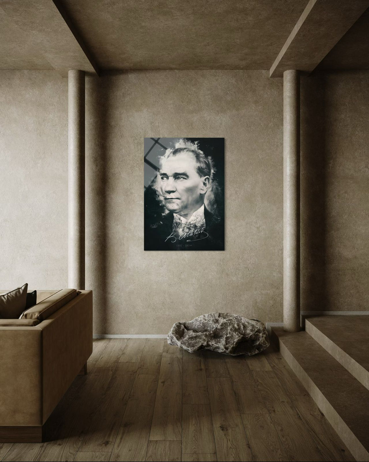 Atatürk Sisli Anma Portresi İmzalı Cam Tablo – Anlamlı Duvar Dekoru
