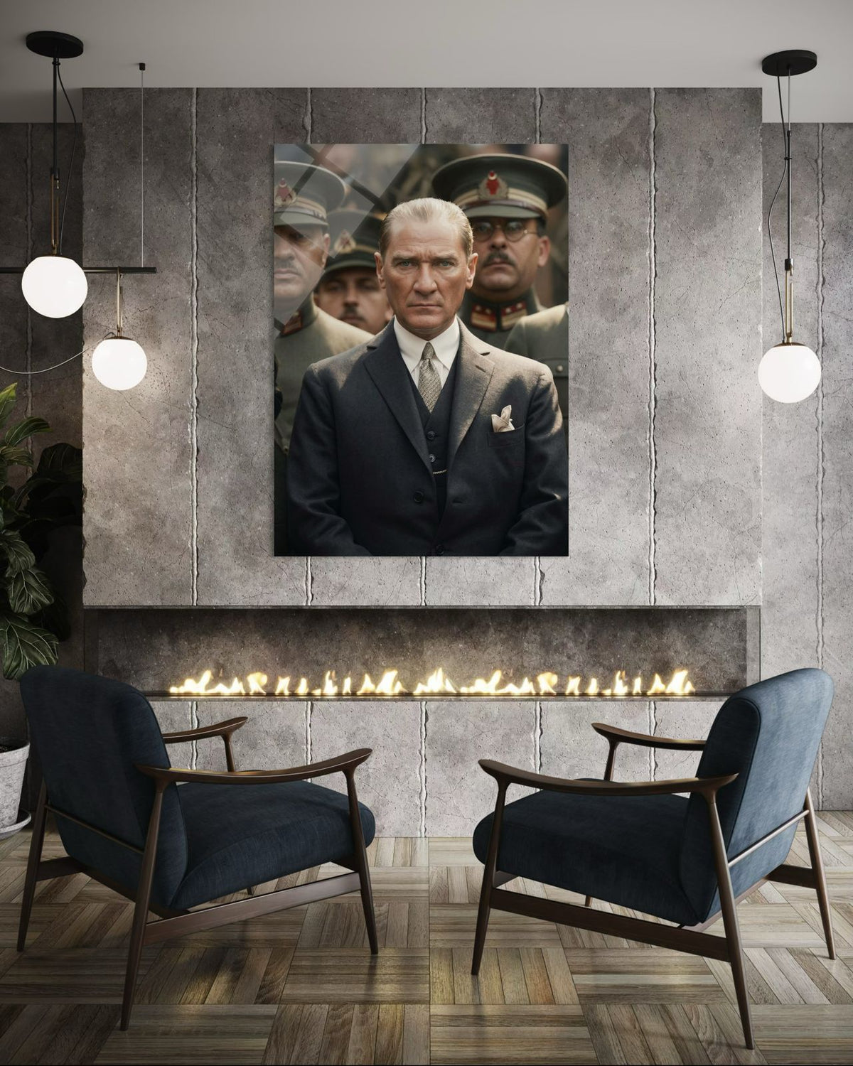 Atatürk Subaylarla Grup Portresi Cam Tablo – Devlet Adamlığı Duvar Dekoru