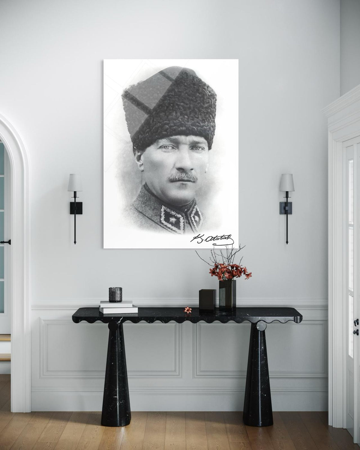 Atatürk cam tablo yakın çekim detay görünümü