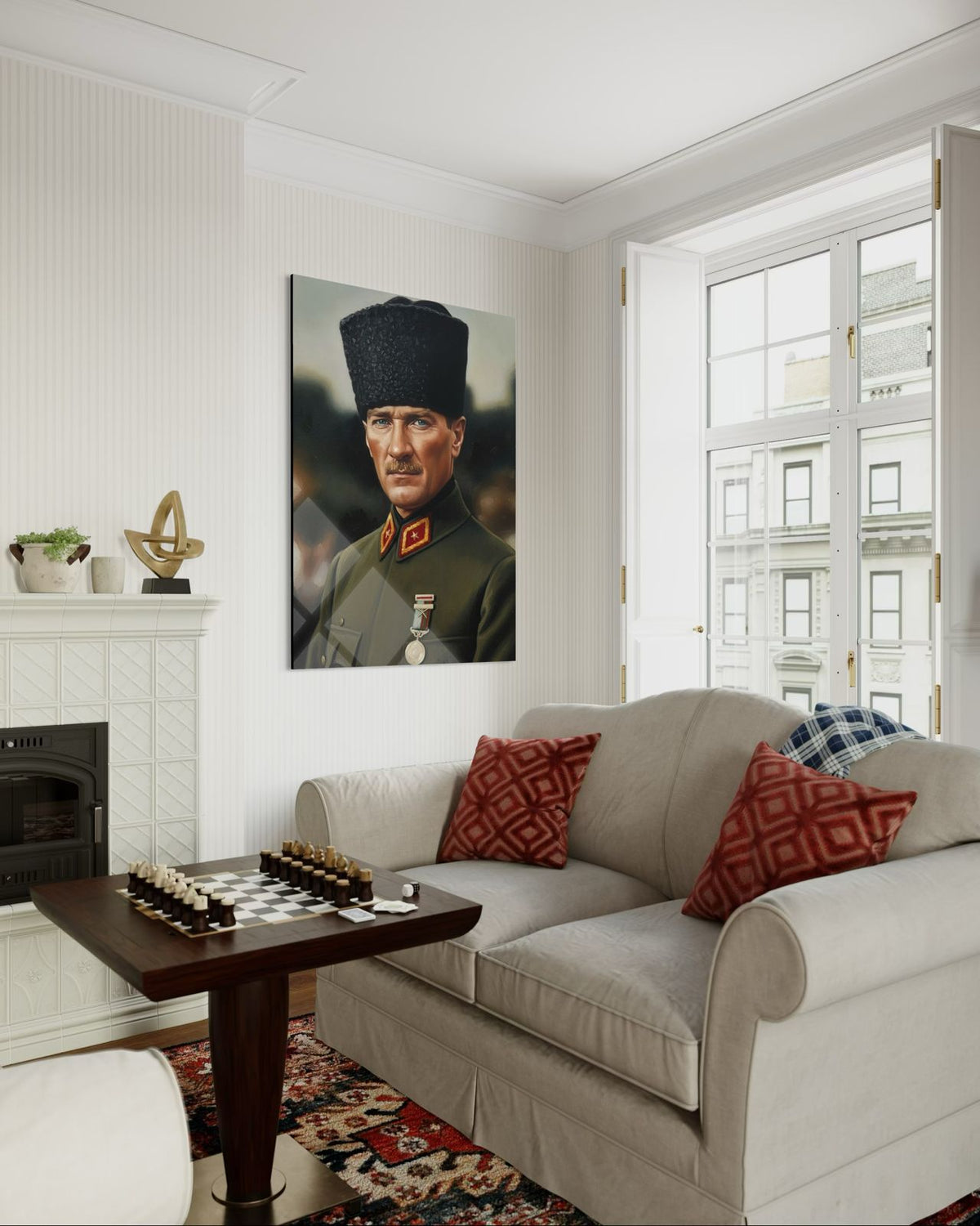 Atatürk Resim Tarzı Askeri Üniforma Cam Tablo – Müze Niteliğinde Duvar Dekoru