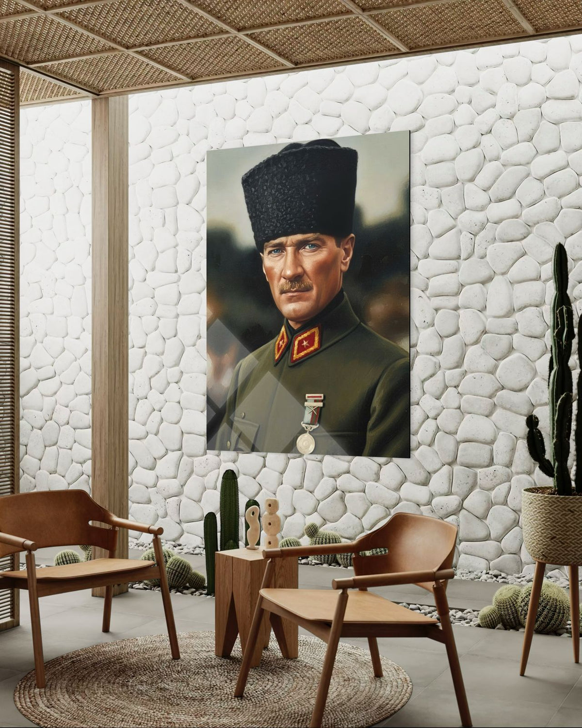 Atatürk Resim Tarzı Askeri Üniforma Cam Tablo – Müze Niteliğinde Duvar Dekoru